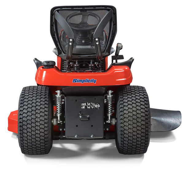 Simplicity lawn tractor back image to show suspension comfort system