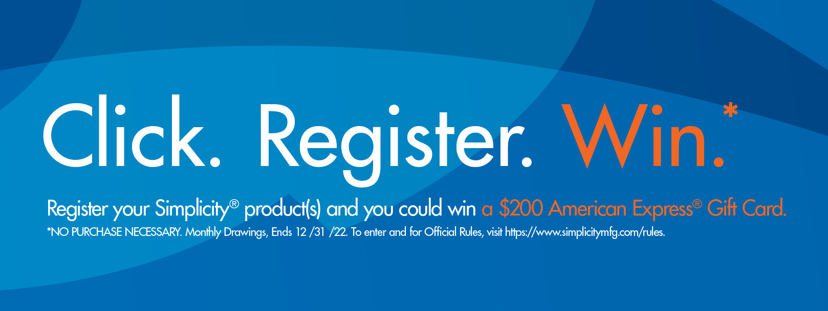 Click. Register. Win Sweepstakes text